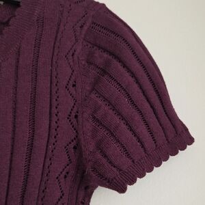 AEO Pointelle Crochet Cotton Henley Sweater T Shirt NWT Deep Plum XXS